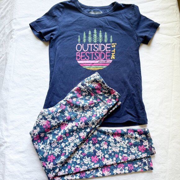 Eddie Bauer Kids Navy Tee & Floral Leggings Set S (7/8) Cotton Blend - Picture 1 of 10